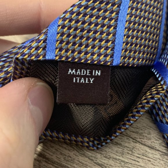 ROBERT TALBOTT Blue Herringbone Striped Silk Neck Tie - Picture 6 of 8
